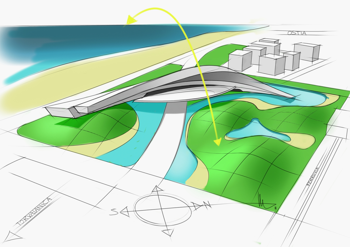 Architecture - Waterfront Rome - Concept sketch 01 -Davide Mezzasalma - Furniture design - Berlin