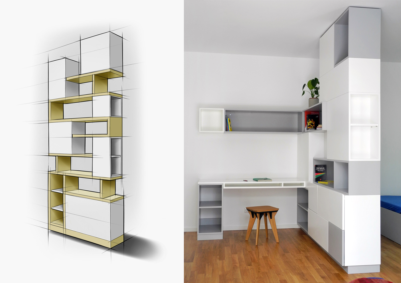 Tetris - Room divider - view4 - sketch - Davide Mezzasalma - Furniture design - Berlin
