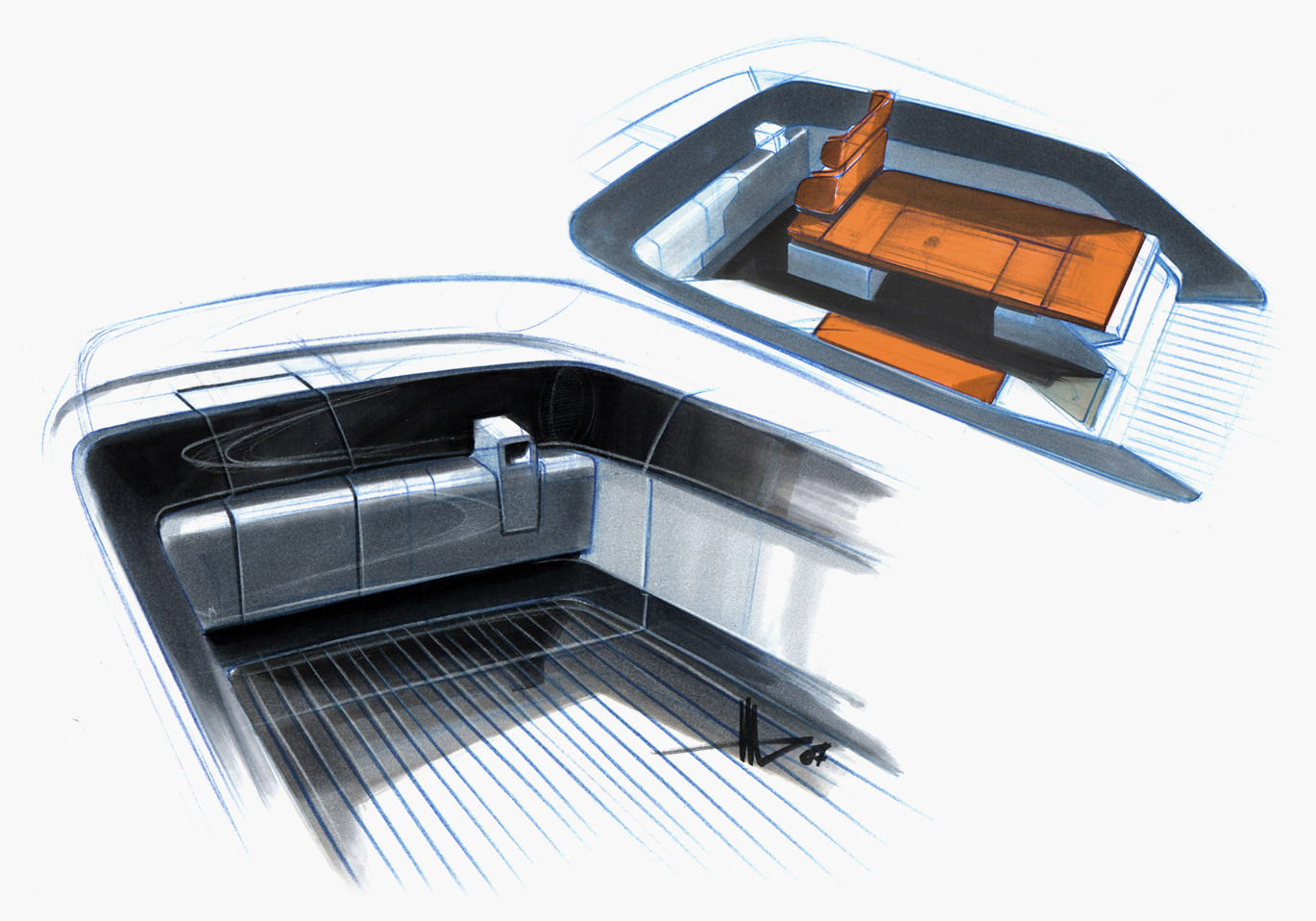 Yacht design - 40 Feet - Power boat - Concept sketch3a - Davide Mezzasalma - Furniture design - Berlin