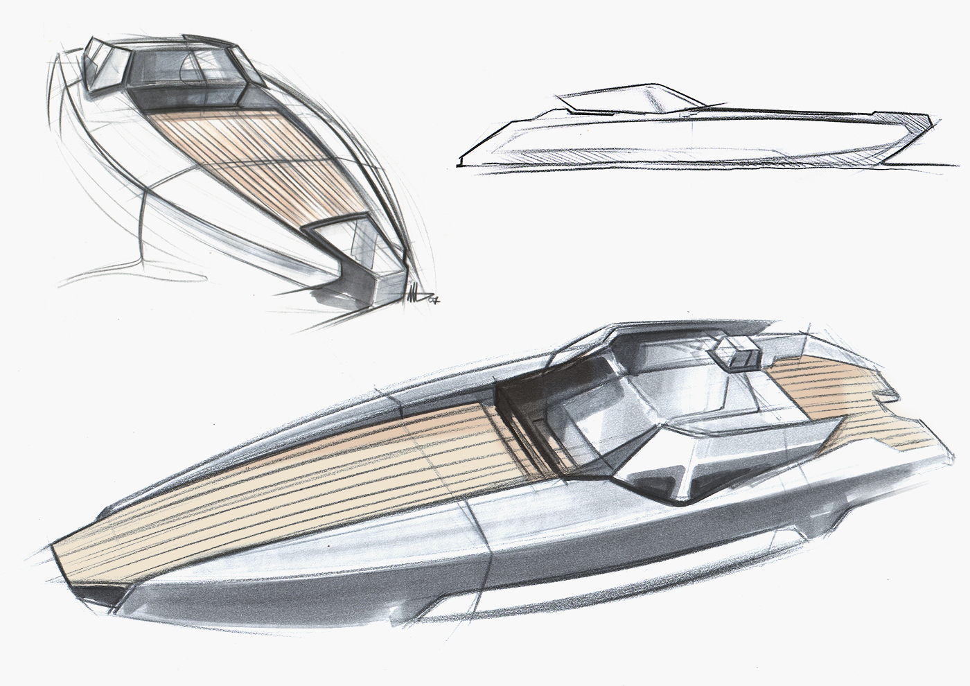 Yacht design - 90 Feet - Power boat - Concept sketch1 - Davide Mezzasalma - Furniture design - Berlin