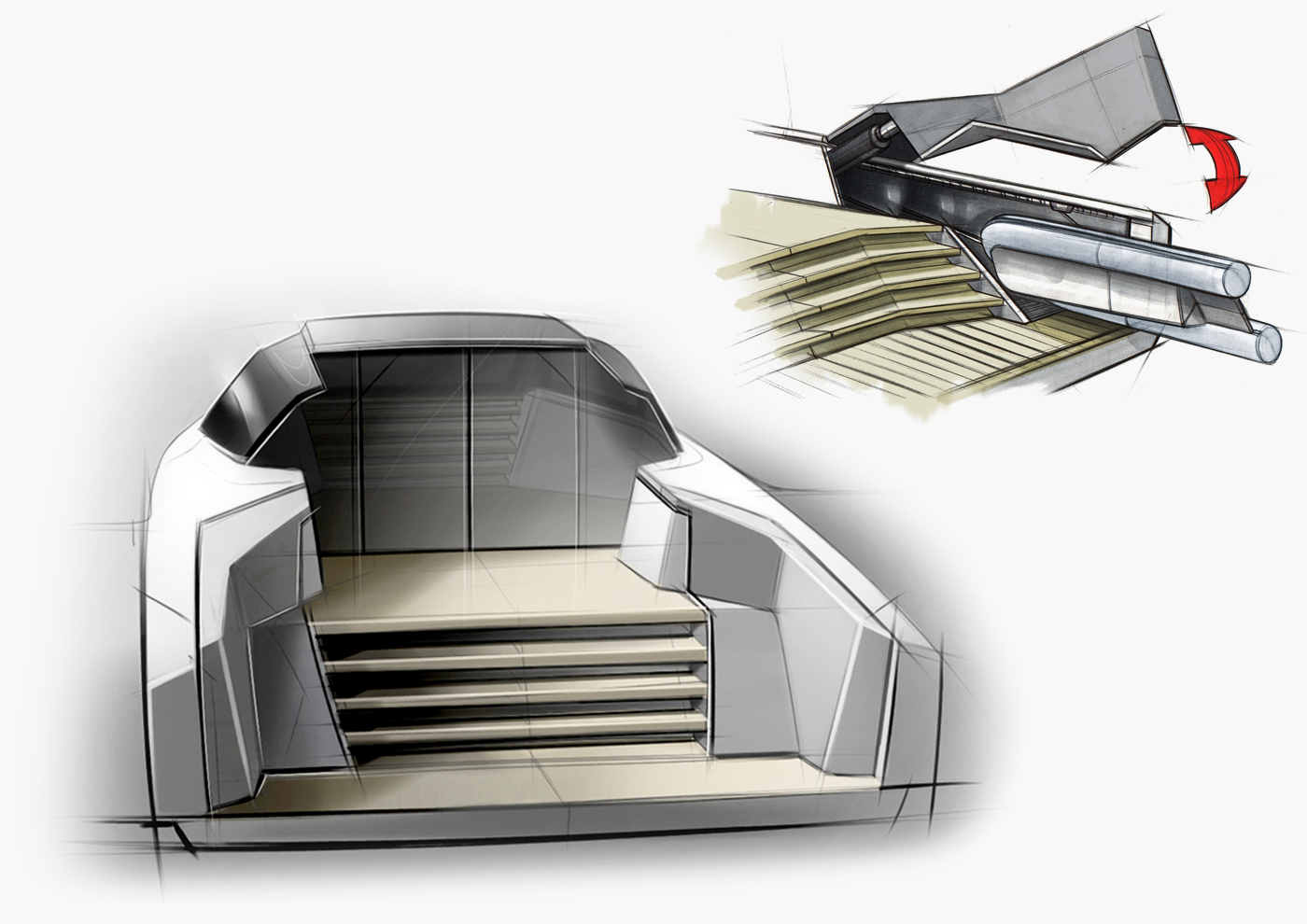 Yacht design - 90 Feet - Power boat - Concept sketch2 - Davide Mezzasalma - Furniture design - Berlin