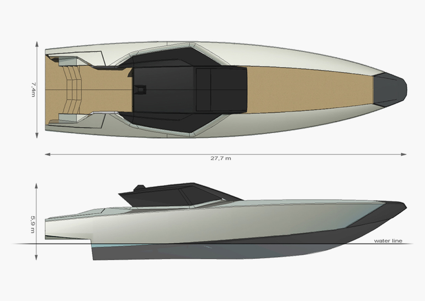 Yacht design - 90 Feet - Power boat -Dimensions - Davide Mezzasalma - Furniture design - Berlin